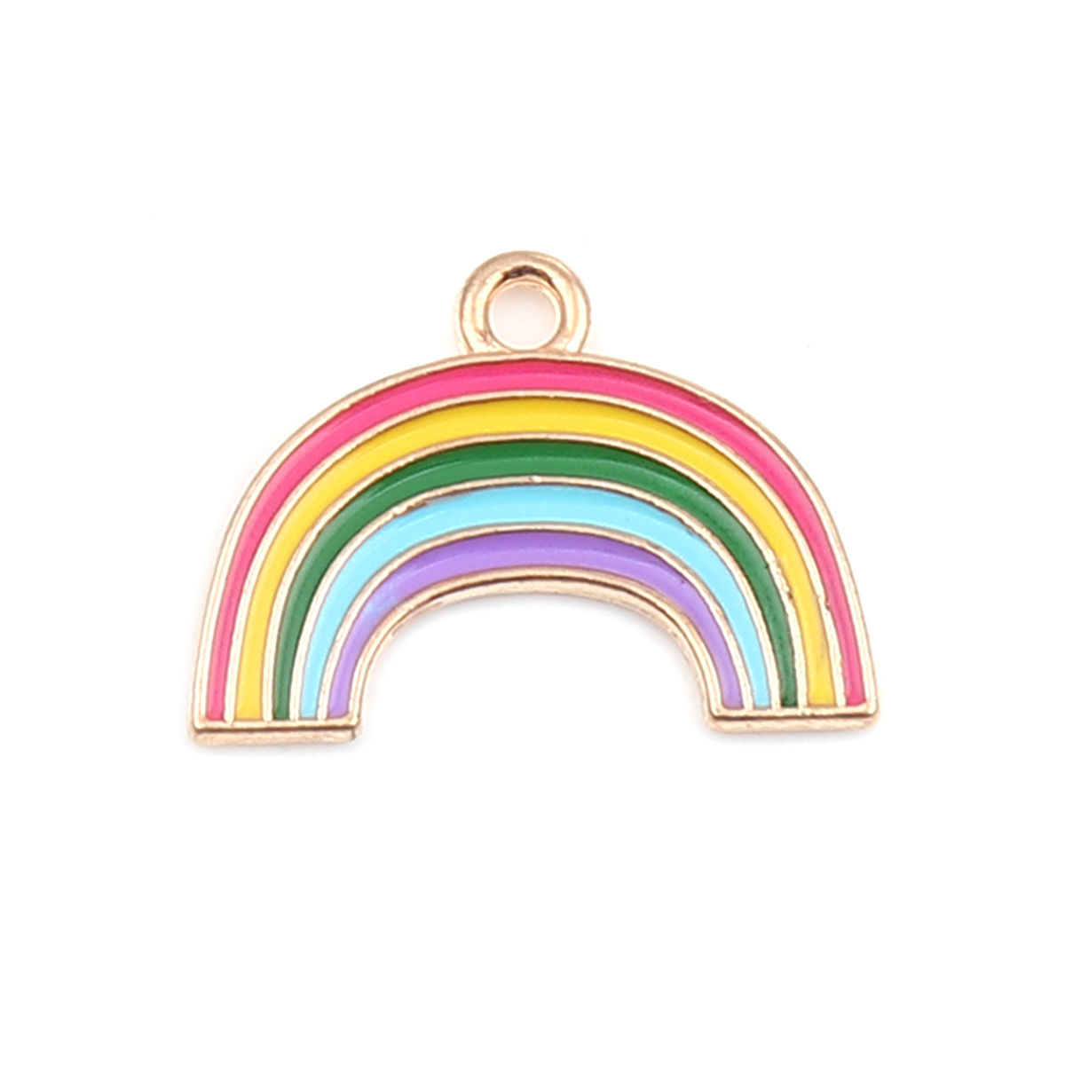 Imagen de Zamak Colección Meteorológica Colgantes Charms Arco Iris Chapado en Oro Multicolor Esmalte 24mm x 17mm, 10 Unidades