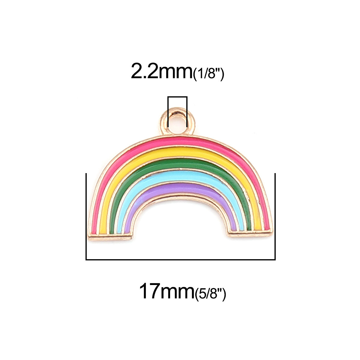 Imagen de Zamak Colección Meteorológica Colgantes Charms Arco Iris Chapado en Oro Multicolor Esmalte 24mm x 17mm, 10 Unidades