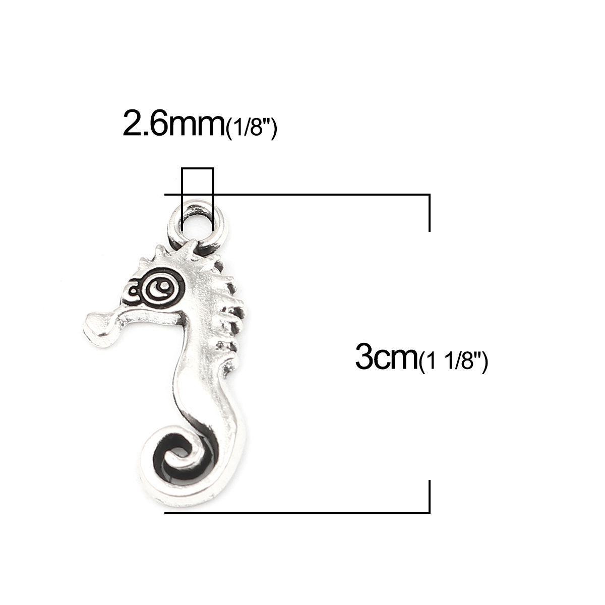 Picture of Zinc Based Alloy Ocean Jewelry Pendants Seahorse Animal Antique Silver Color 30mm x 15mm, 50 PCs