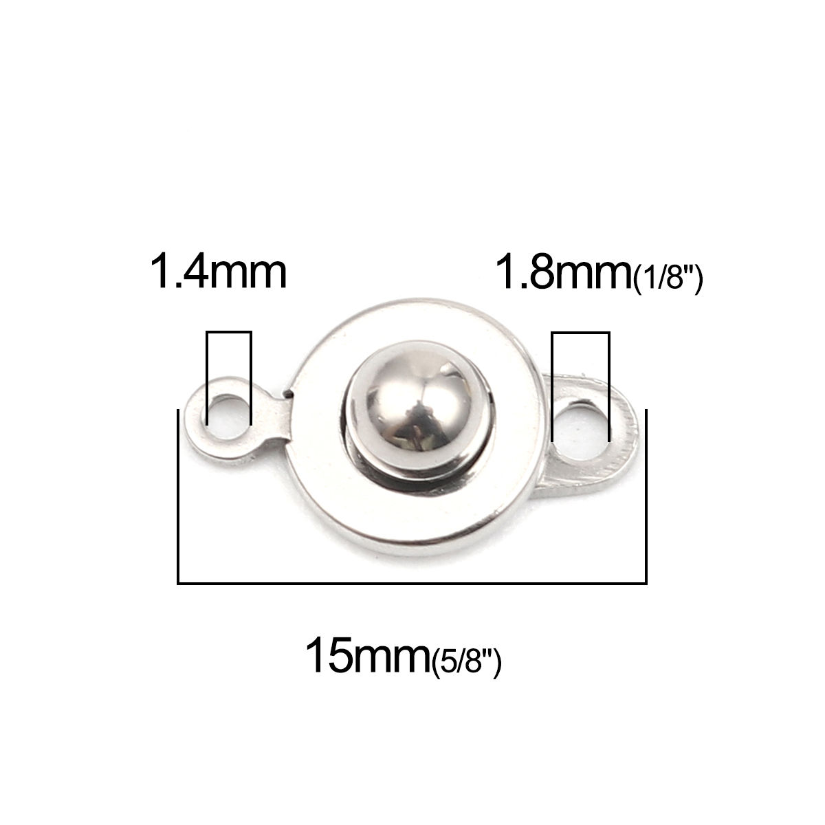 Imagen de 304 Acero Inoxidable Bola y zócalo Cierres de Botón a Presión Sujetador para Collar Pulsera DIY Craft Ronda Tono de Plata 15mm x 9mm, 10 Unidades