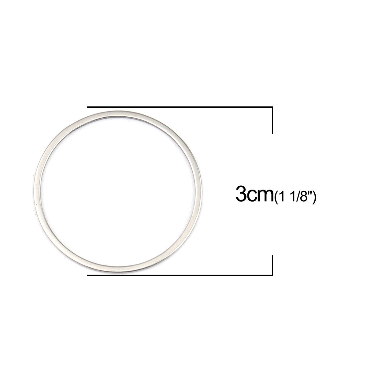 Picture of 10 PCs 304 Stainless Steel Connectors Charms Pendants Silver Tone Circle Ring 30mm Dia.