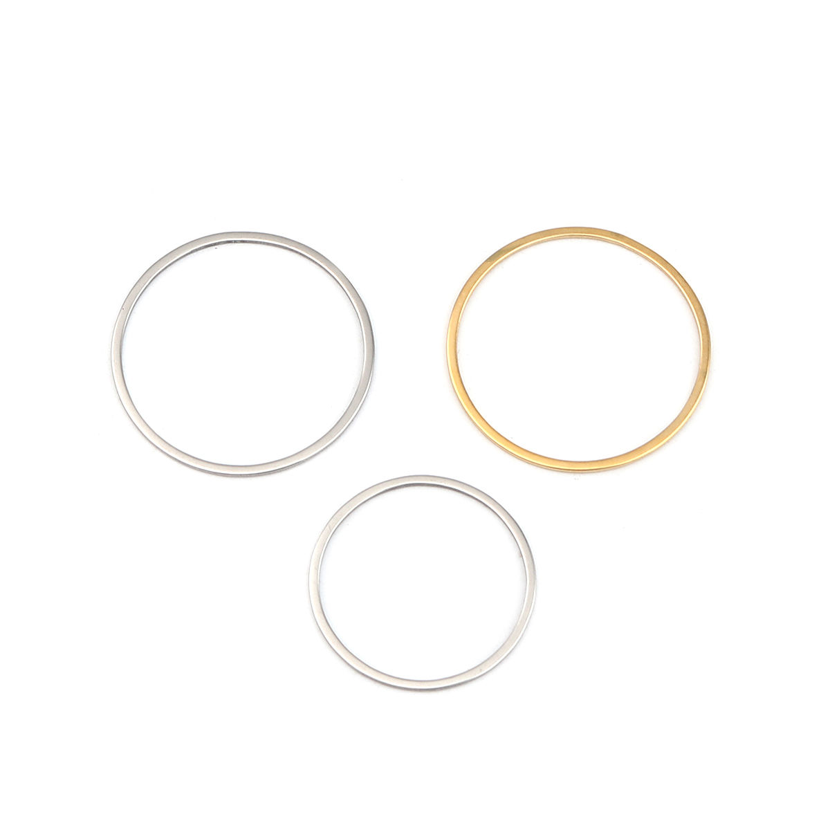 Picture of 10 PCs 304 Stainless Steel Connectors Charms Pendants Silver Tone Circle Ring 30mm Dia.