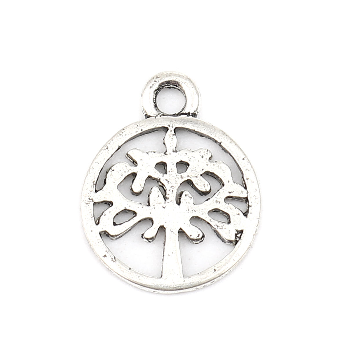 Picture of Zinc Based Alloy Charms Round Antique Silver Color Tree 15mm x 11mm, 50 PCs