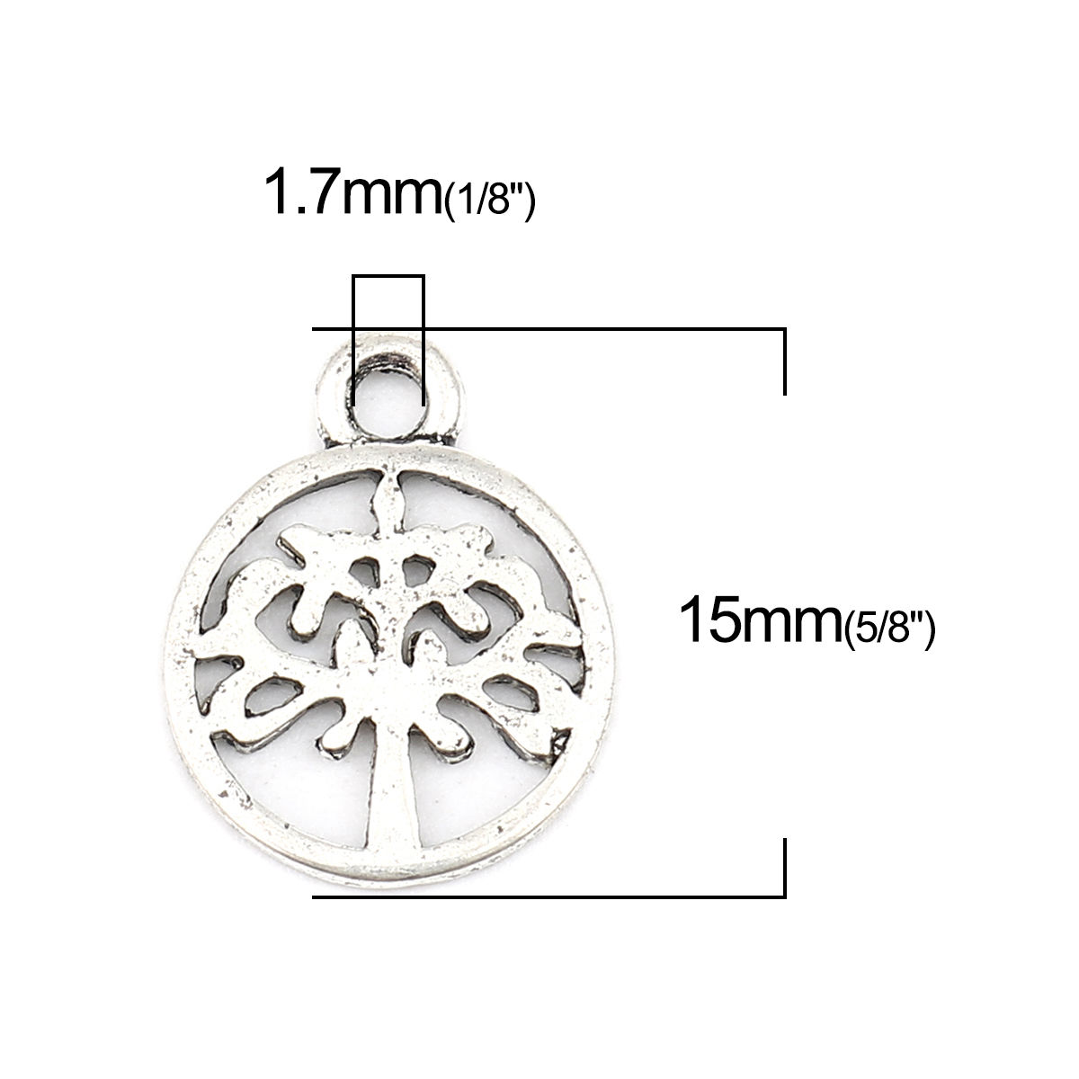 Picture of Zinc Based Alloy Charms Round Antique Silver Color Tree 15mm x 11mm, 50 PCs