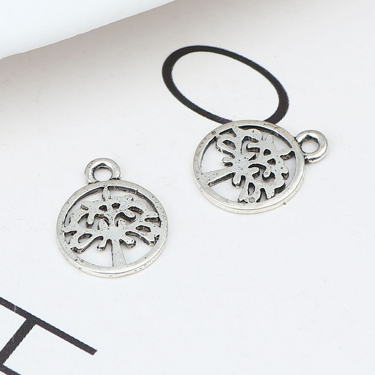 Picture of Zinc Based Alloy Charms Round Antique Silver Color Tree 15mm x 11mm, 50 PCs