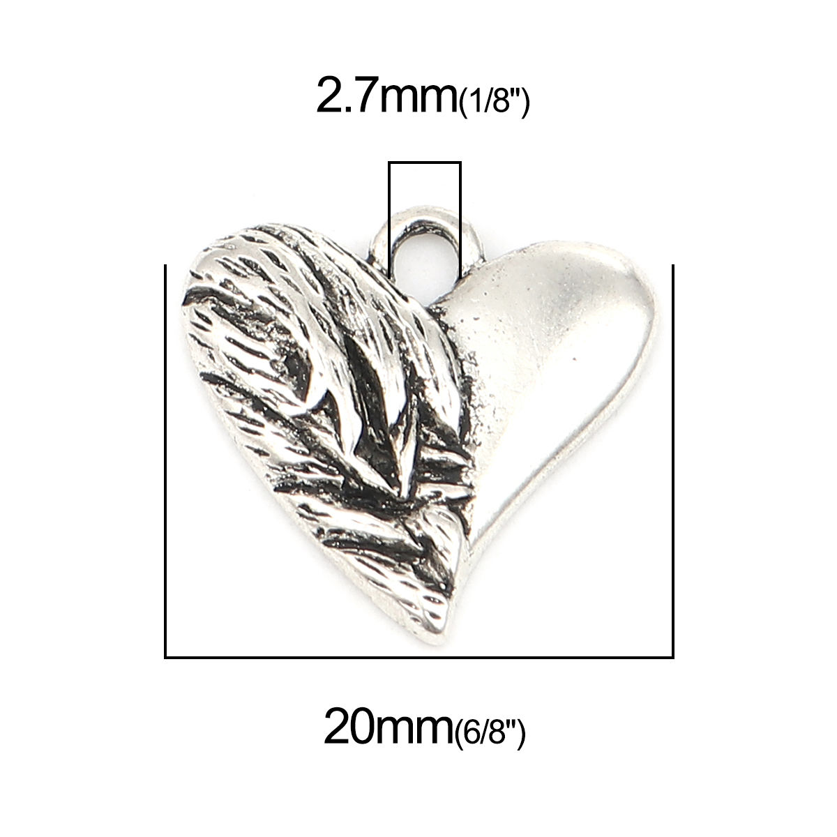 Picture of Zinc Based Alloy Valentine's Day Charms Heart Antique Silver Color Wing 20mm x 19mm, 20 PCs