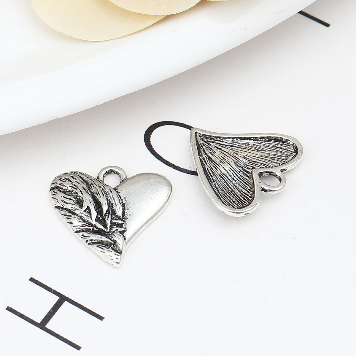 Picture of Zinc Based Alloy Valentine's Day Charms Heart Antique Silver Color Wing 20mm x 19mm, 20 PCs