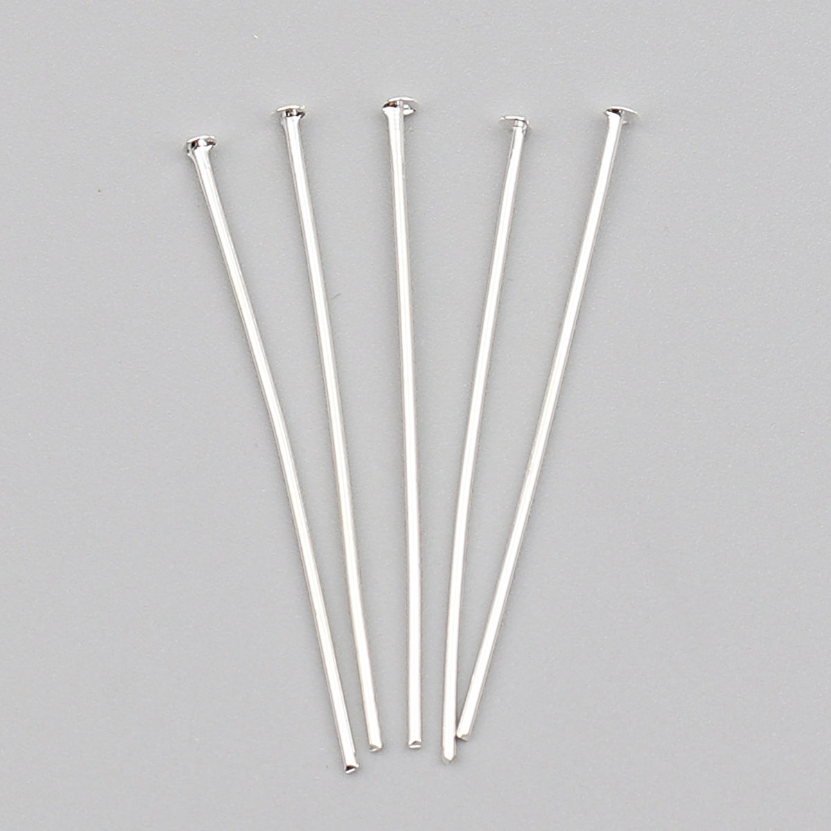 Picture of Iron Based Alloy Head Head Pins Silver Plated 4cm(1 5/8") long, 0.8mm, 1200 PCs