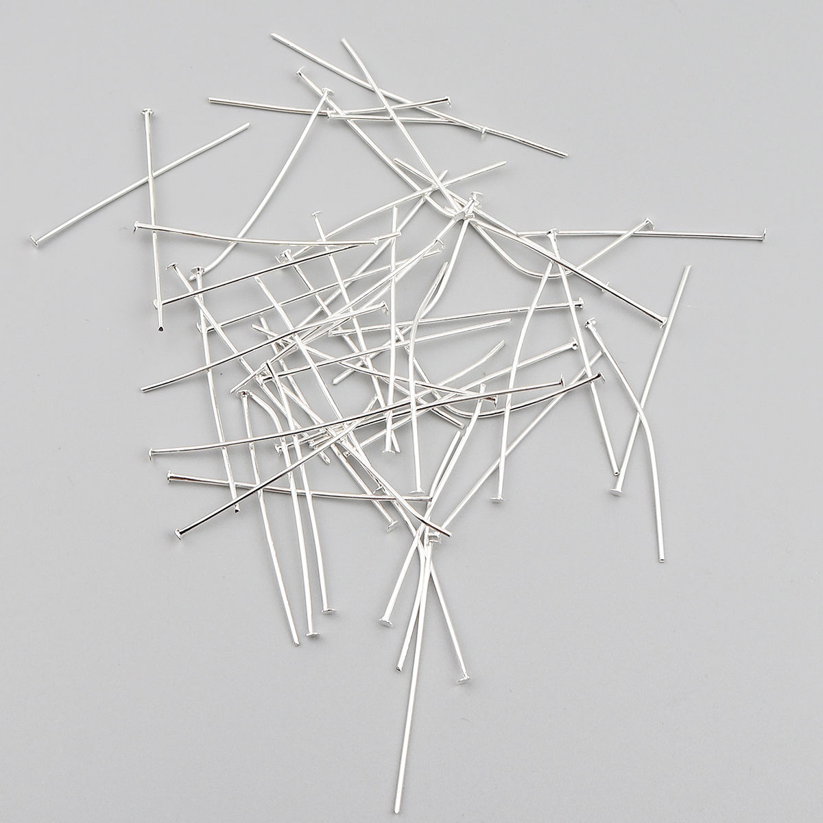 Picture of Iron Based Alloy Head Head Pins Silver Plated 4cm(1 5/8") long, 0.8mm, 1200 PCs
