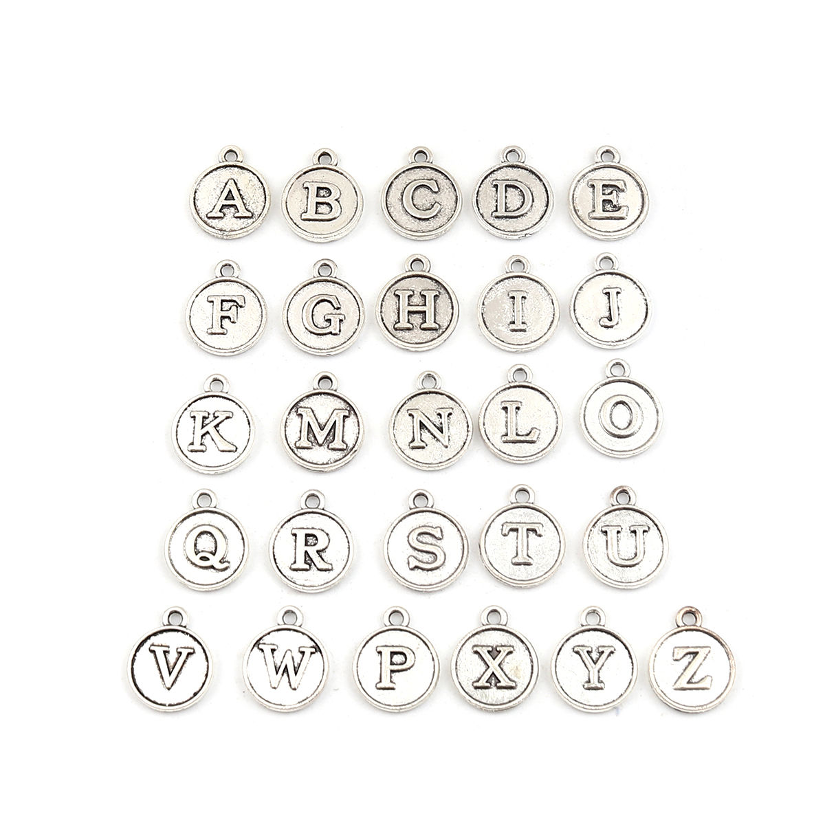 Imagen de Zinc Based Alloy Charms Capital Alphabet/ Letter Antique Silver Color Mixed 15mm x 12mm, 1 Set ( 26 PCs/Set)