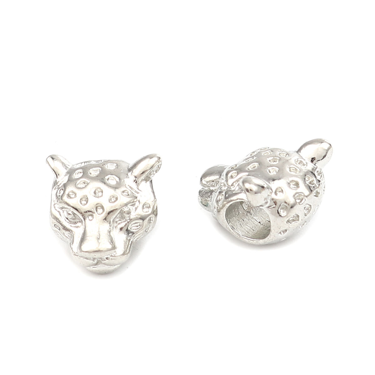 Picture of Zinc Based Alloy Religious Spacer Beads Leopard Silver Tone About 11mm x 11mm, Hole: Approx 4.3mm, 20 PCs