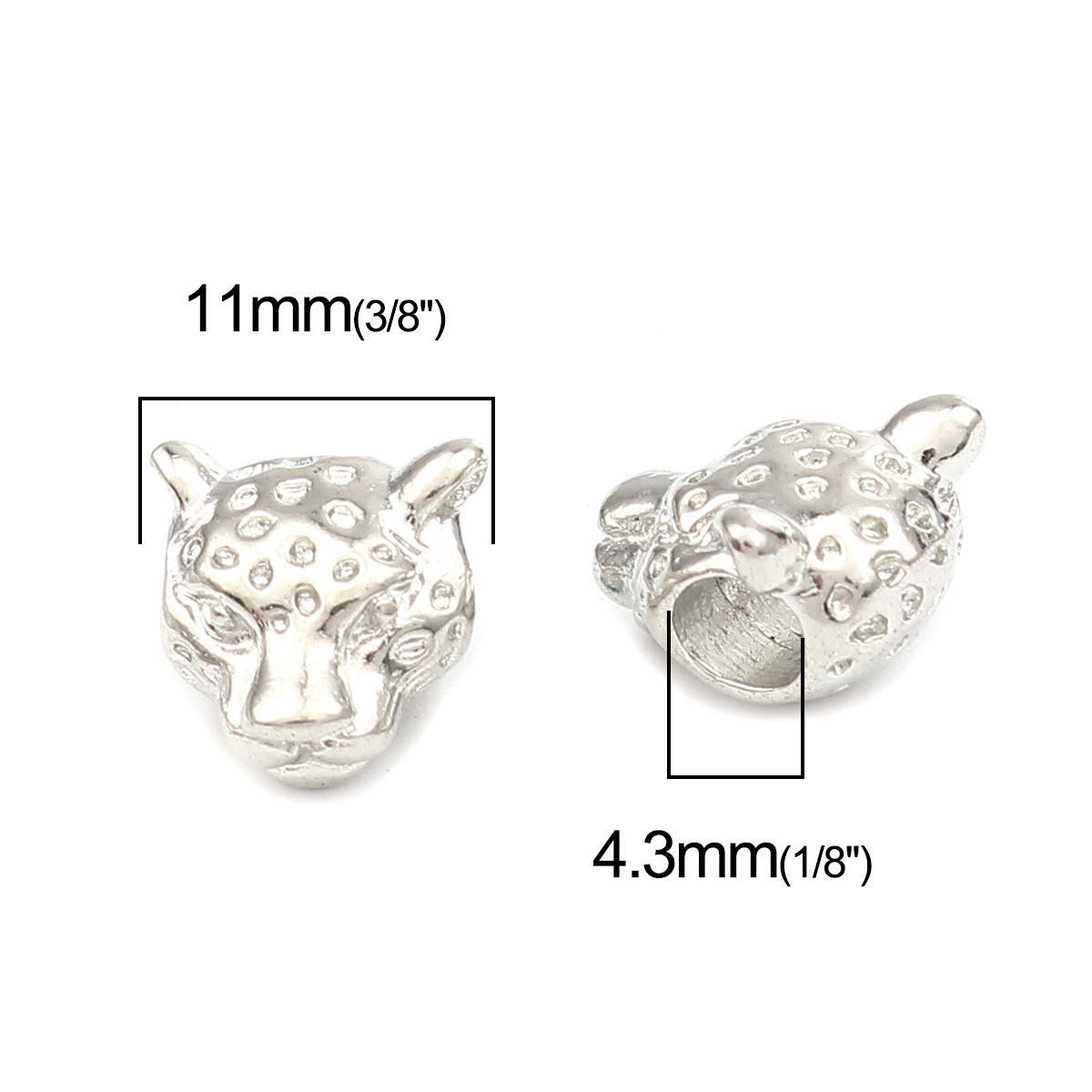 Picture of Zinc Based Alloy Religious Spacer Beads Leopard Silver Tone About 11mm x 11mm, Hole: Approx 4.3mm, 20 PCs
