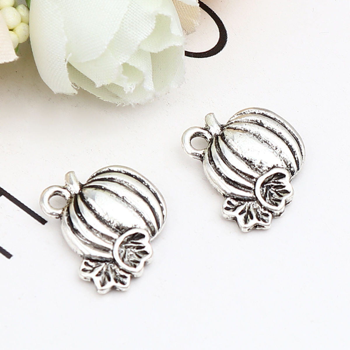 Picture of Zinc Based Alloy Charms Antique Silver Color Halloween Pumpkin 17mm x 17mm, 20 PCs