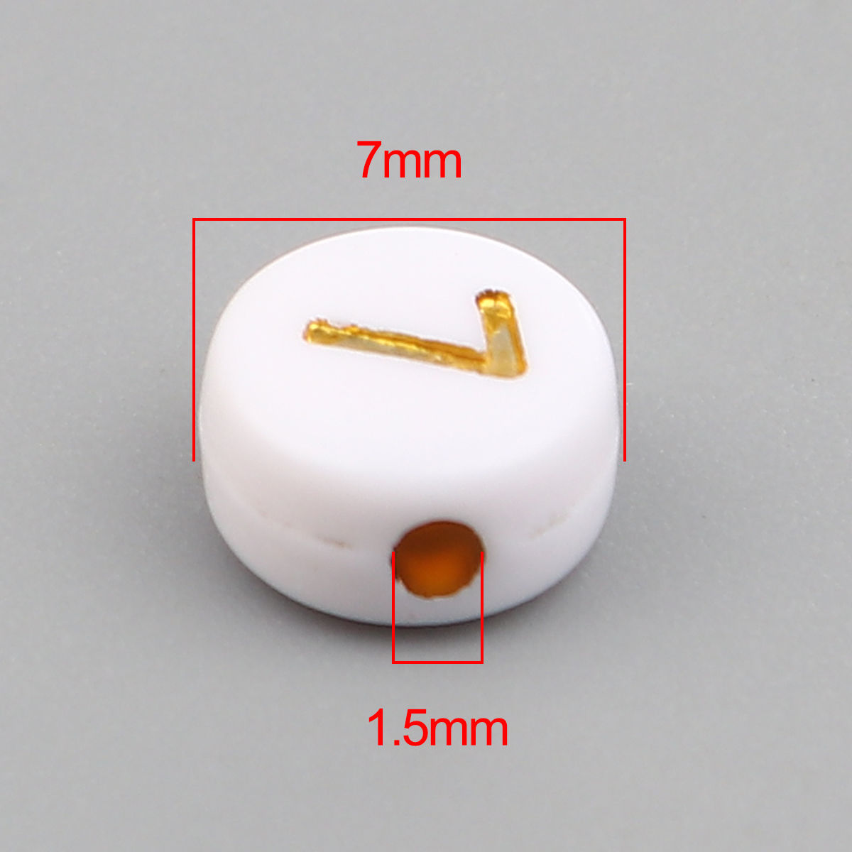 Imagen de Acrylic Beads Flat Round White & Golden Number Pattern About 7mm Dia., Hole: Approx 1.5mm, 500 PCs