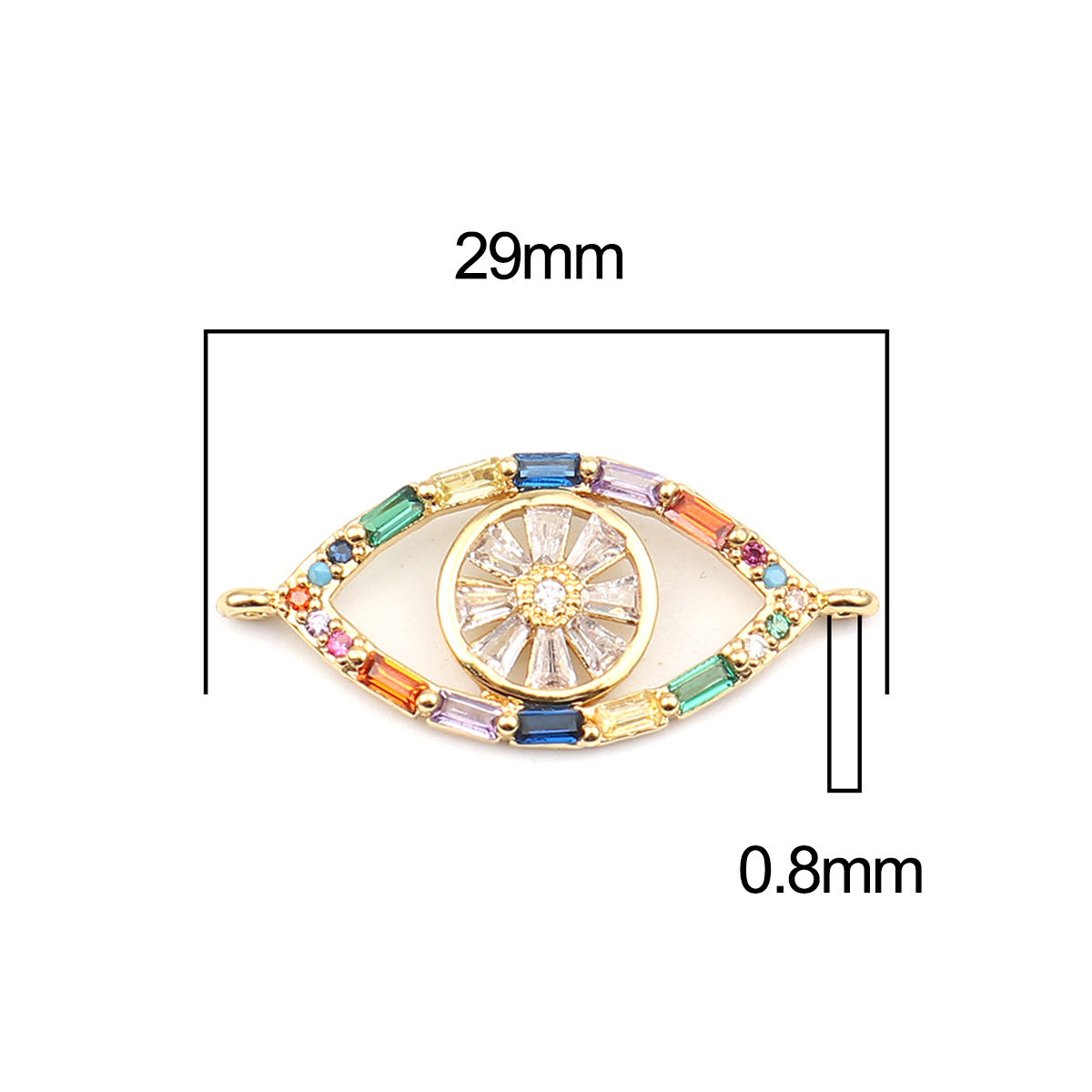 Imagen de Zinc Based Alloy Micro Pave Connectors Eye Gold Plated Multicolor Rhinestone 29mm x 13mm, 1 Piece