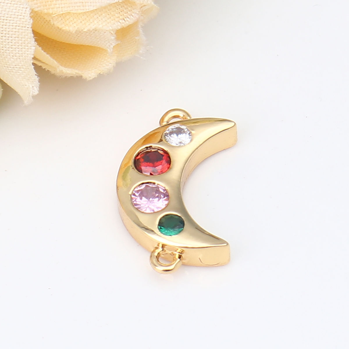 Изображение Brass Galaxy Connectors Half Moon Gold Plated Multicolor Rhinestone 20mm x 11mm, 1 Piece                                                                                                                                                                      