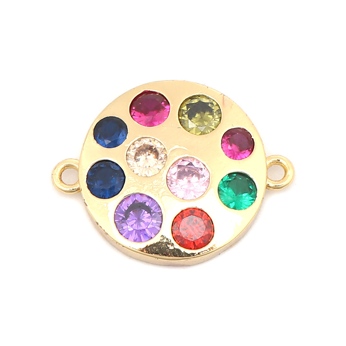 Изображение Brass Connectors Round Gold Plated Multicolor Rhinestone 21mm x 16mm, 1 Piece                                                                                                                                                                                 