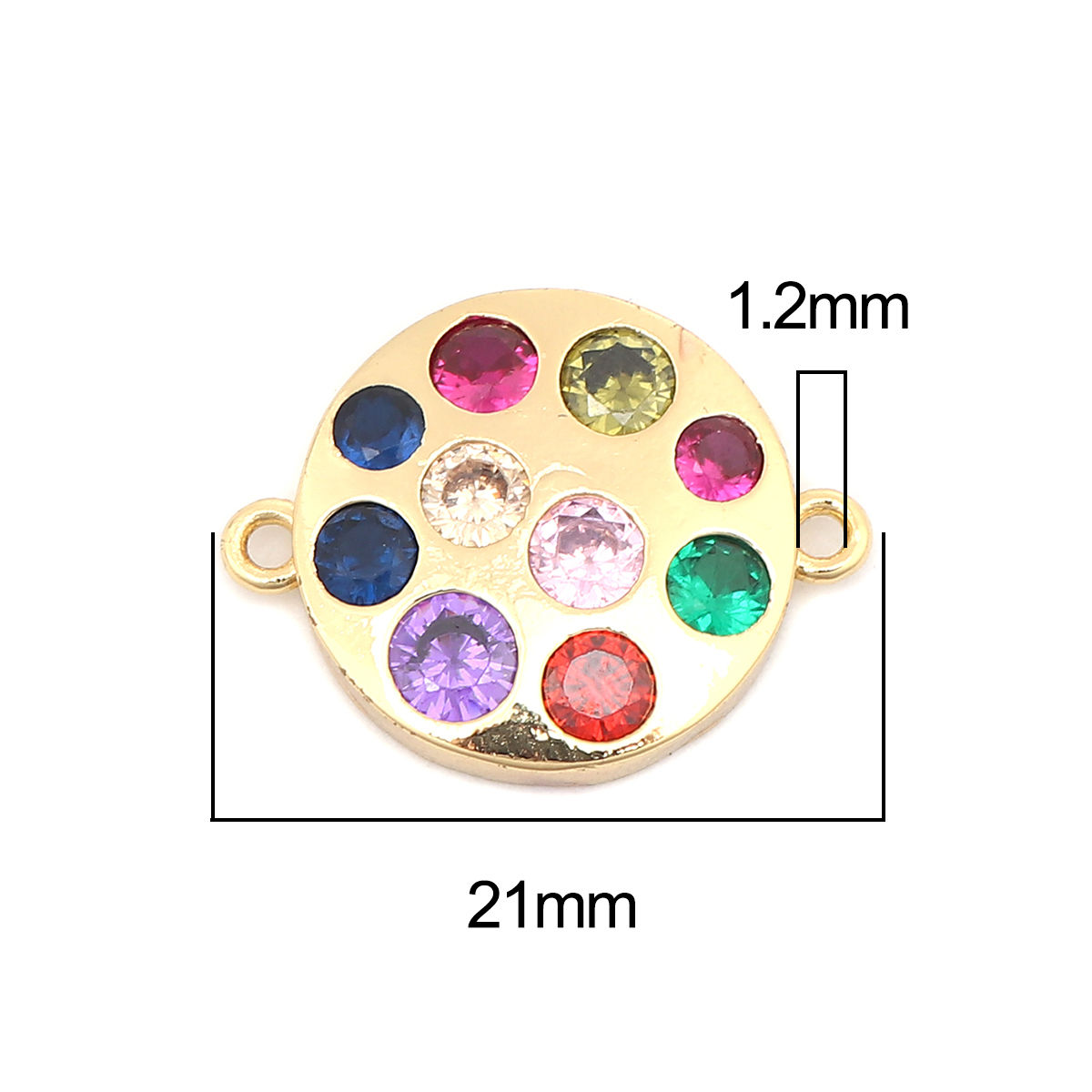 Изображение Brass Connectors Round Gold Plated Multicolor Rhinestone 21mm x 16mm, 1 Piece                                                                                                                                                                                 