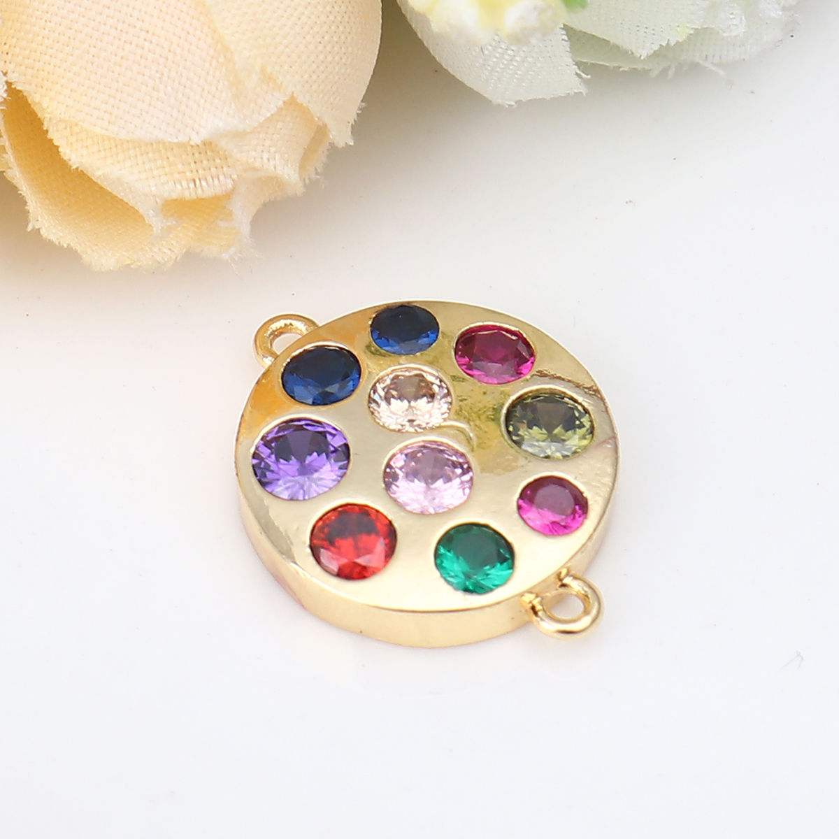 Изображение Brass Connectors Round Gold Plated Multicolor Rhinestone 21mm x 16mm, 1 Piece                                                                                                                                                                                 