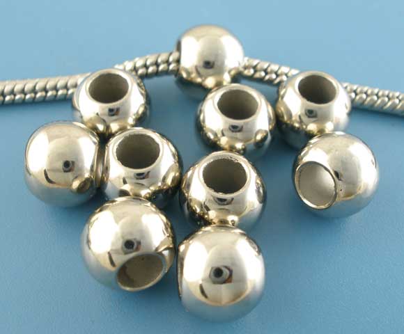 Bild von Acryl European Stil Charm Großlochperlen Silberfarben Glatt Rund 10mm D., 100 Stück
