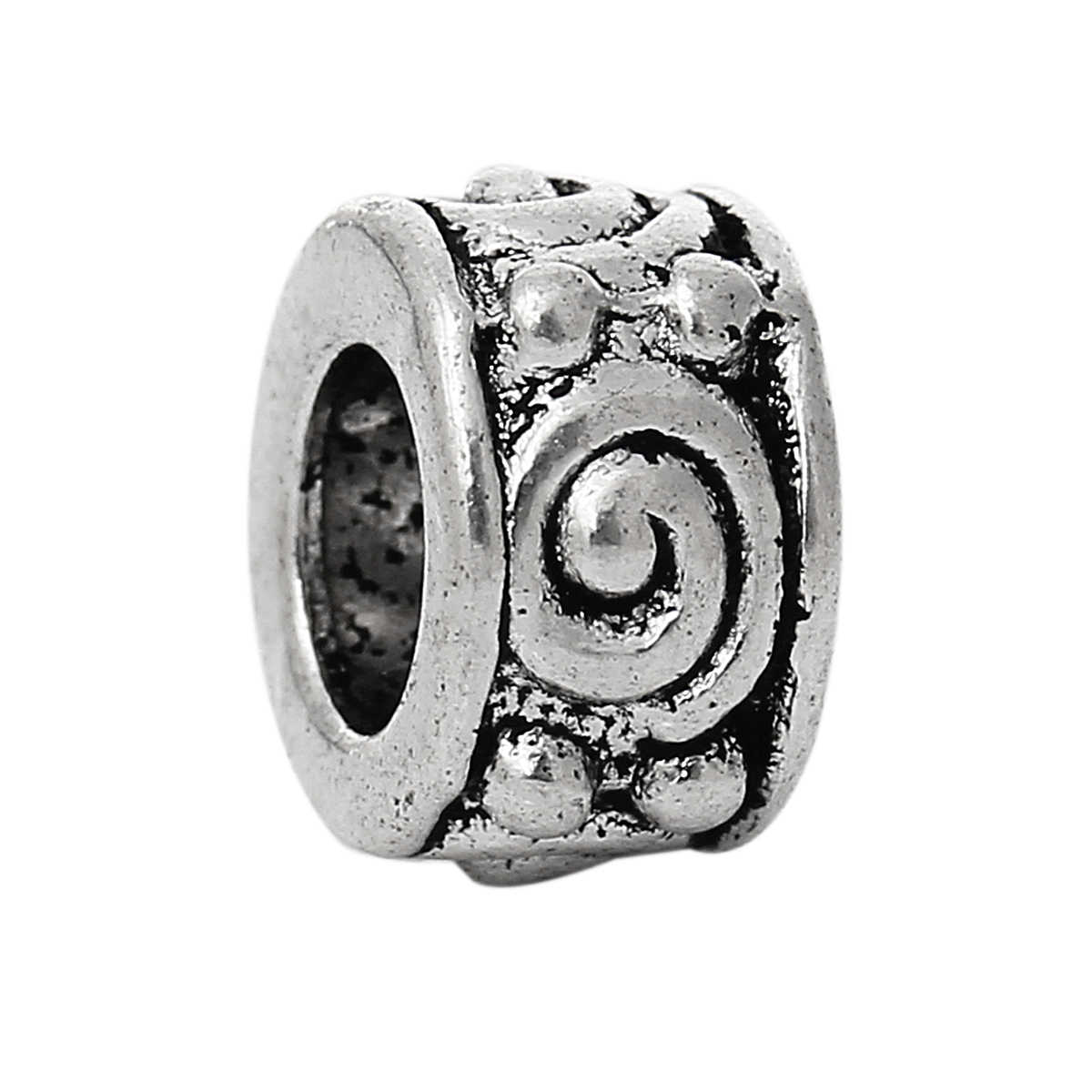 Picture of 50 PCs Zinc Based Alloy European Style Large Hole Charm Beads Antique Silver Color Round Spiral 8mm Dia., Hole: Approx 4.5mm