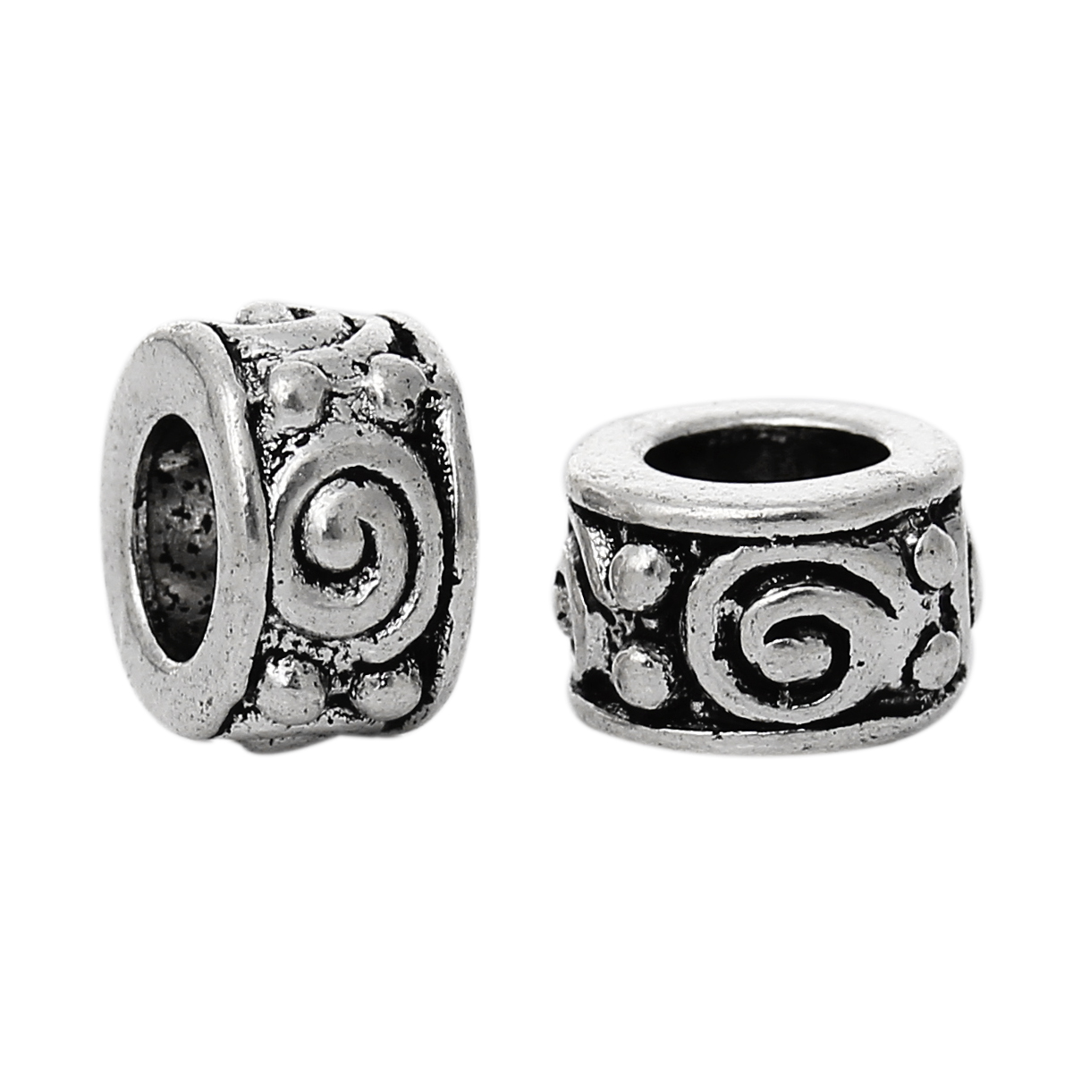 Picture of 50 PCs Zinc Based Alloy European Style Large Hole Charm Beads Antique Silver Color Round Spiral 8mm Dia., Hole: Approx 4.5mm