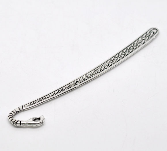 Picture of Zinc Based Alloy Bookmark Twist Antique Silver Color With Loop Carved Pattern 12.3cm, 4 PCs