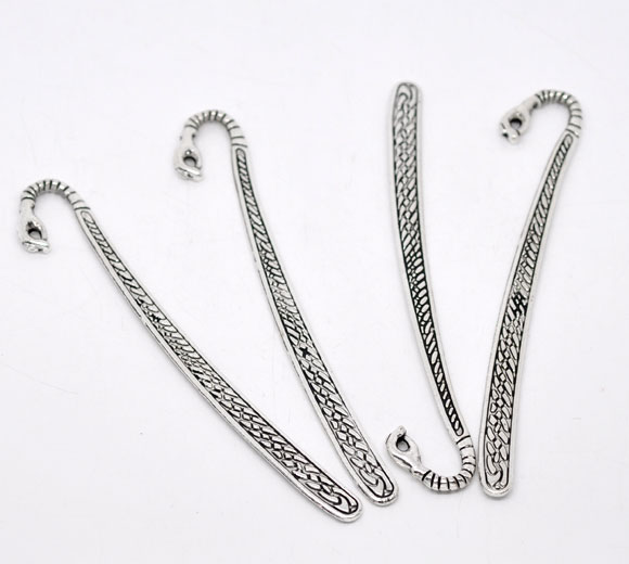 Picture of Zinc Based Alloy Bookmark Twist Antique Silver Color With Loop Carved Pattern 12.3cm, 4 PCs