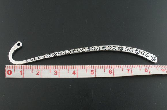 Picture of Zinc Based Alloy Bookmark Twist Antique Silver Color Carved Pattern 8.5cm, 10 PCs
