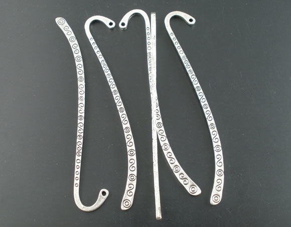 Picture of Zinc Based Alloy Bookmark Twist Antique Silver Color Carved Pattern 8.5cm, 10 PCs