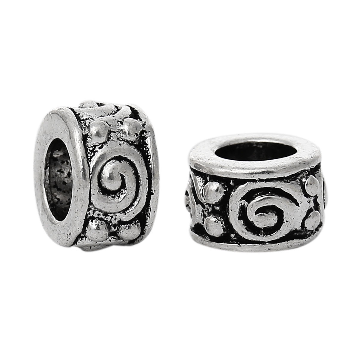 Picture of 50 PCs Zinc Based Alloy European Style Large Hole Charm Beads Antique Silver Color Round Spiral 8mm Dia., Hole: Approx 4.5mm