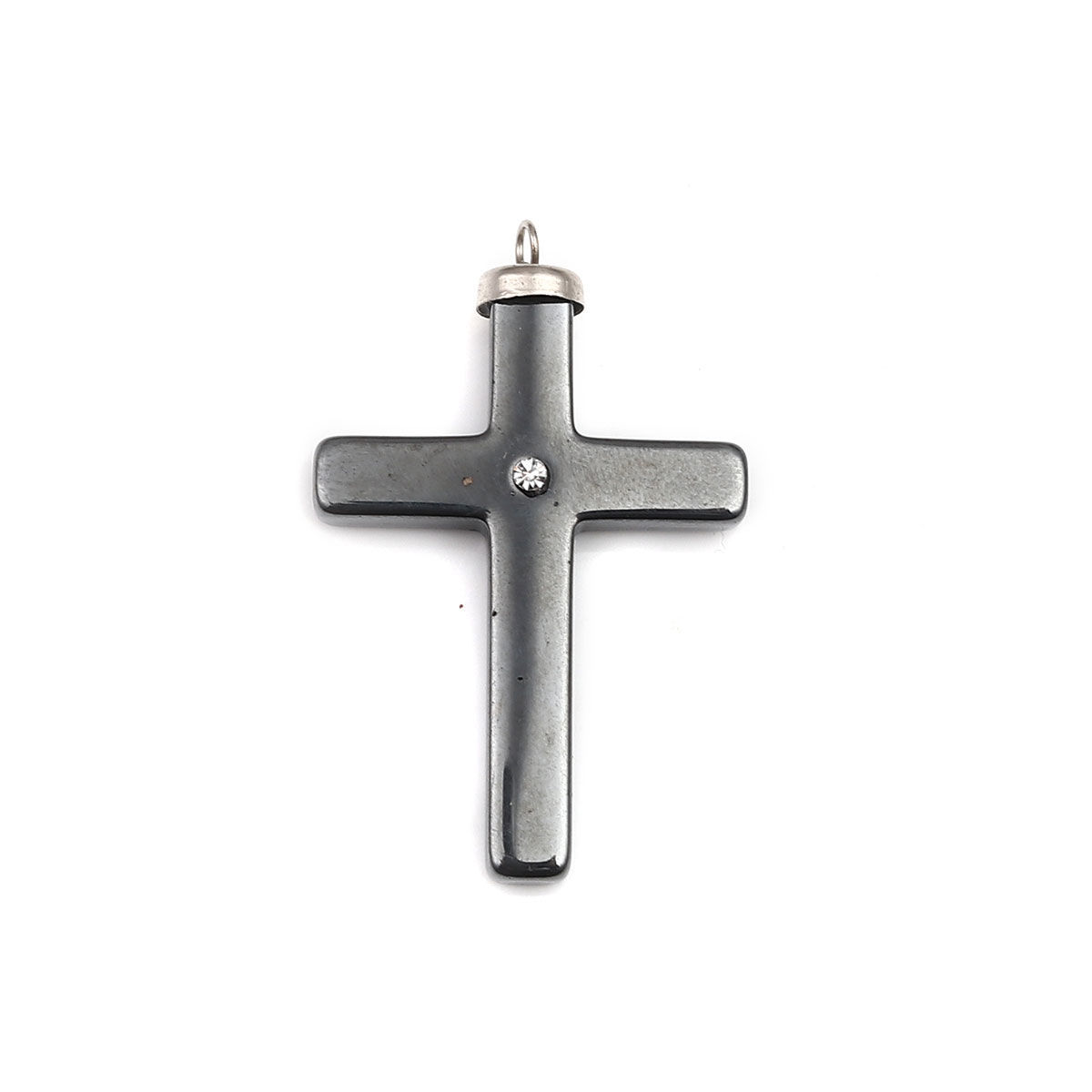 Imagen de (Grado A) Hematite ( Natural ) Colgantes Tono de Plata Negro de Pistola Cruz Transparente Rhinestone 4.6cm x 3cm, 5 Unidades