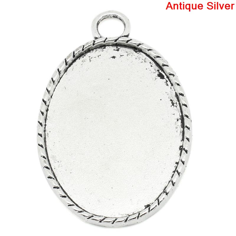 Immagine di Lega di Zinco Charm Ciondoli Ovale Argento Antico Basi per Cabochon Addetti 3cm x 4cm 5.1cm x 3.4cm, 10 Pz