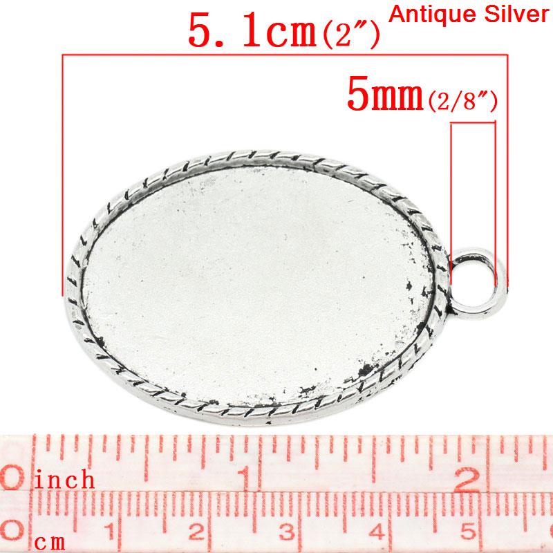 Immagine di Lega di Zinco Charm Ciondoli Ovale Argento Antico Basi per Cabochon Addetti 3cm x 4cm 5.1cm x 3.4cm, 10 Pz