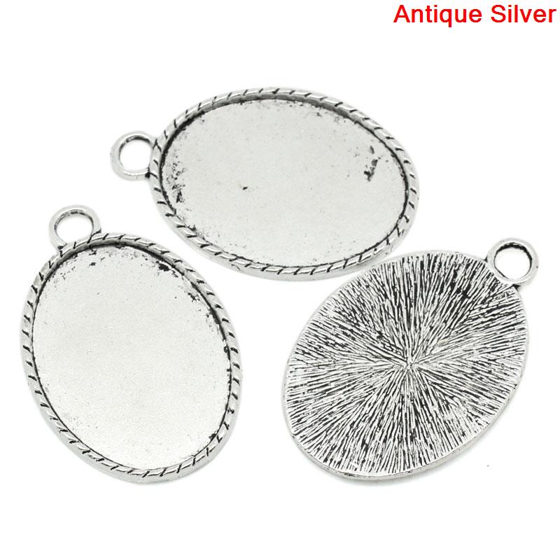 Immagine di Lega di Zinco Charm Ciondoli Ovale Argento Antico Basi per Cabochon Addetti 3cm x 4cm 5.1cm x 3.4cm, 10 Pz