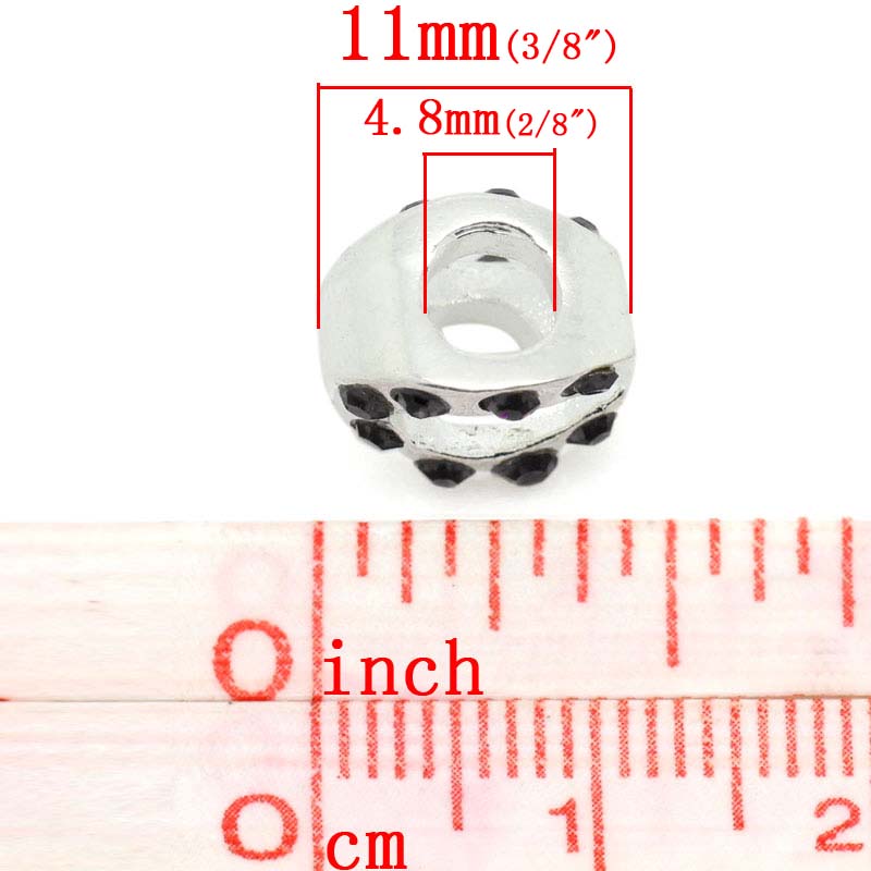 Изображение Бусины В Стиле Пандора Подкова, Посеребренный Цвет стразов: Темно-фиолетовый, 11.0мм x 9.0мм, 4.8мм, 5 ШТ