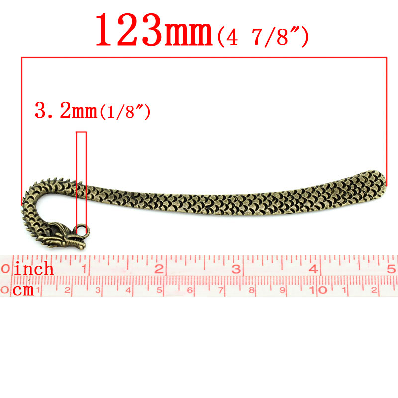 Picture of Bookmarks Dragon Antique Bronze Pattern Carved 123mm long(4 7/8"),5PCs