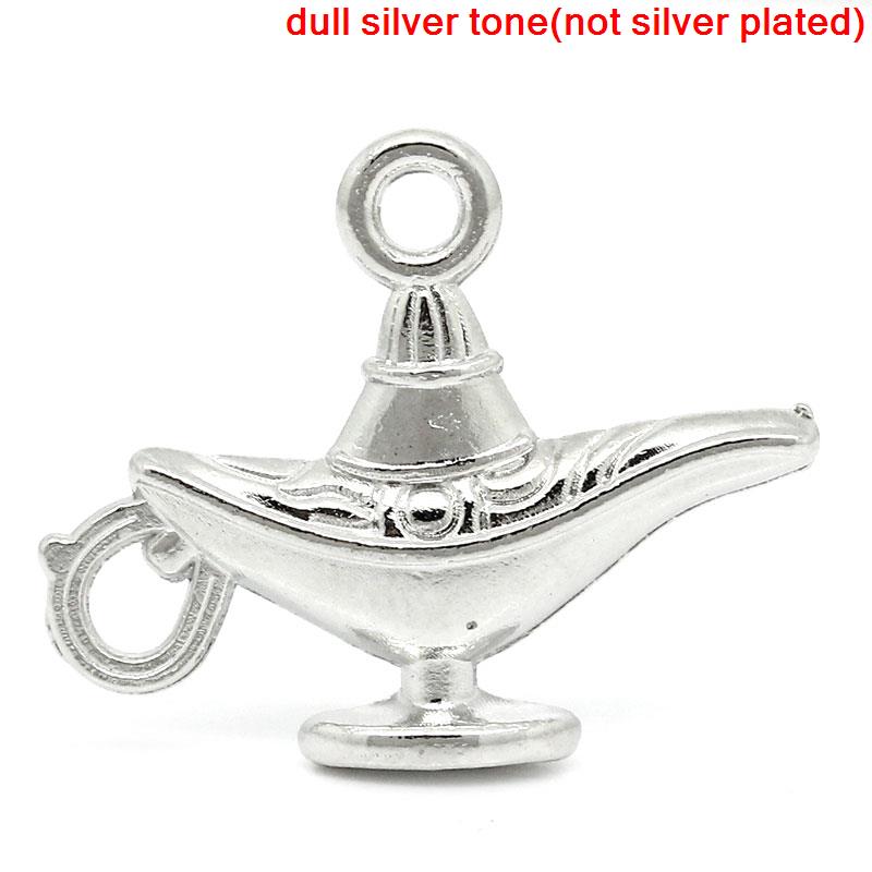 Picture of Zinc Metal Alloy Charm Pendants Wonderful /Magic Lamp Silver Tone 22mm( 7/8") x 18mm( 6/8"), 50 PCs