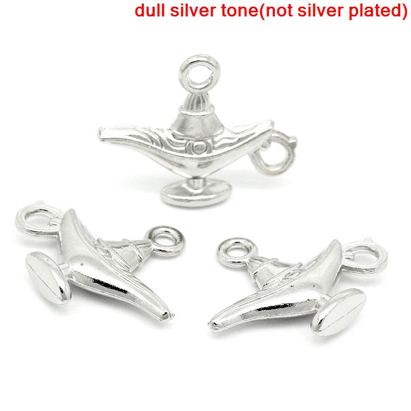 Picture of Zinc Metal Alloy Charm Pendants Wonderful /Magic Lamp Silver Tone 22mm( 7/8") x 18mm( 6/8"), 50 PCs