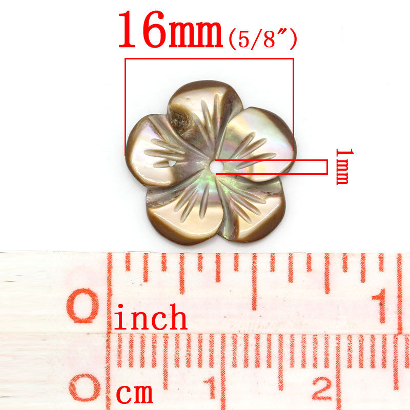 シェルビーズ フラワー コーヒー色 (長さ： 16mm)x (幅： 16mm)、 穴： 1.0mm、 3 個 の画像