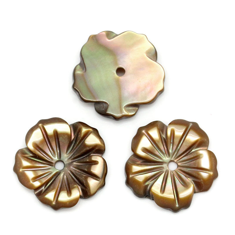 Bild von 4 Stück Natürliche Muschel Perlen zur DIY-Schmuckherstellung Blumen Kaffeebraun 12mm x 12mm, Loch:ca. 1mm