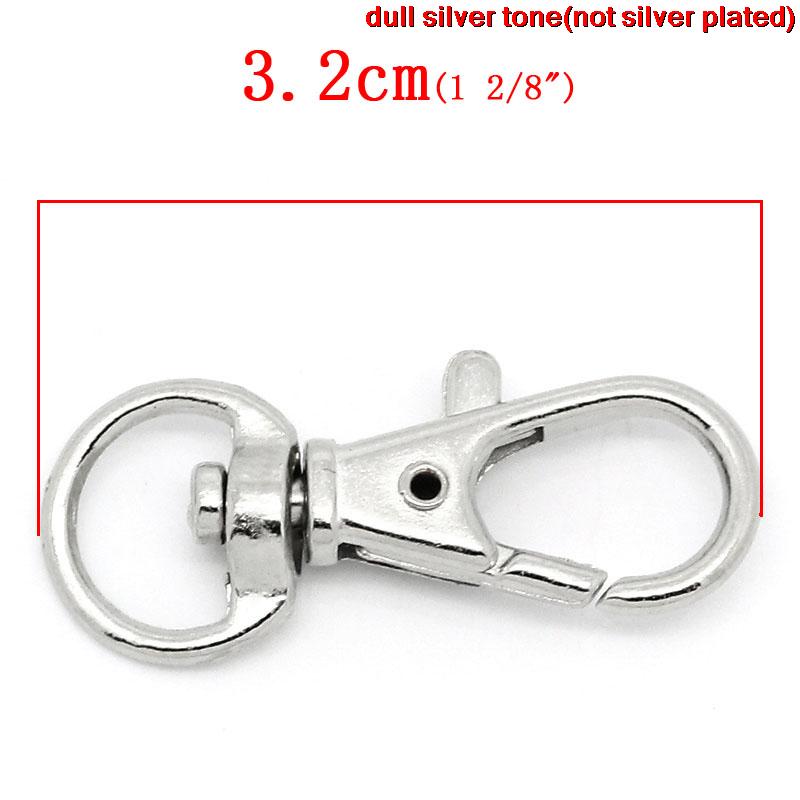 Imagen de Llaveros Cierre Giratorio Zamak de Corchete de la langosta Tono de Plata 32mm x 13mm, 50 Unidades