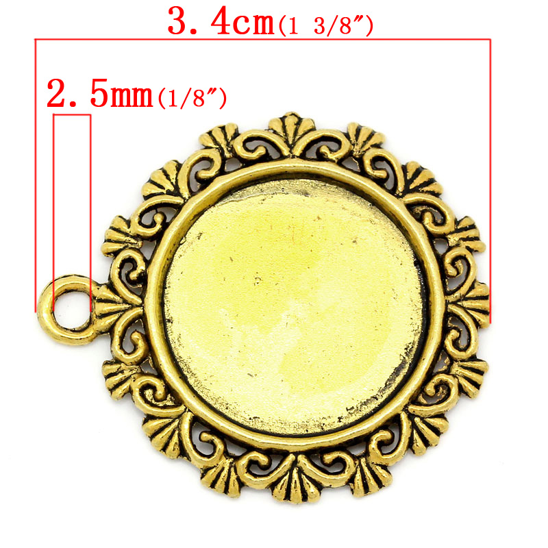 Picture of Zinc Based Alloy Cabochon Setting Pendants Round Gold Tone Antique Gold (Fits 20mm Dia.) 3.4cm x 3cm, 30 PCs