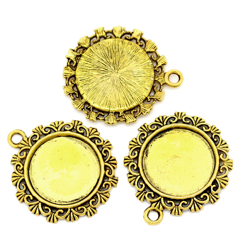 Picture of Zinc Based Alloy Cabochon Setting Pendants Round Gold Tone Antique Gold (Fits 20mm Dia.) 3.4cm x 3cm, 30 PCs
