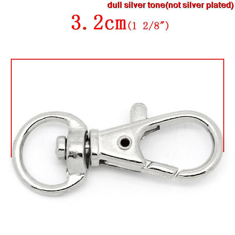 Imagen de Zamak Llaveros Cierre Giratorio Corchete de la langosta Tono de Plata 32mm x 13mm, 150 Unidades