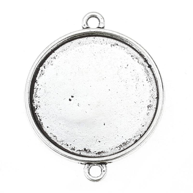 Picture of Zinc Based Alloy Cabochon Settings Connectors Round Antique Silver Color (Fits 25mm Dia.) 35mm(1 3/8") x 28mm(1 1/8"), 50 PCs