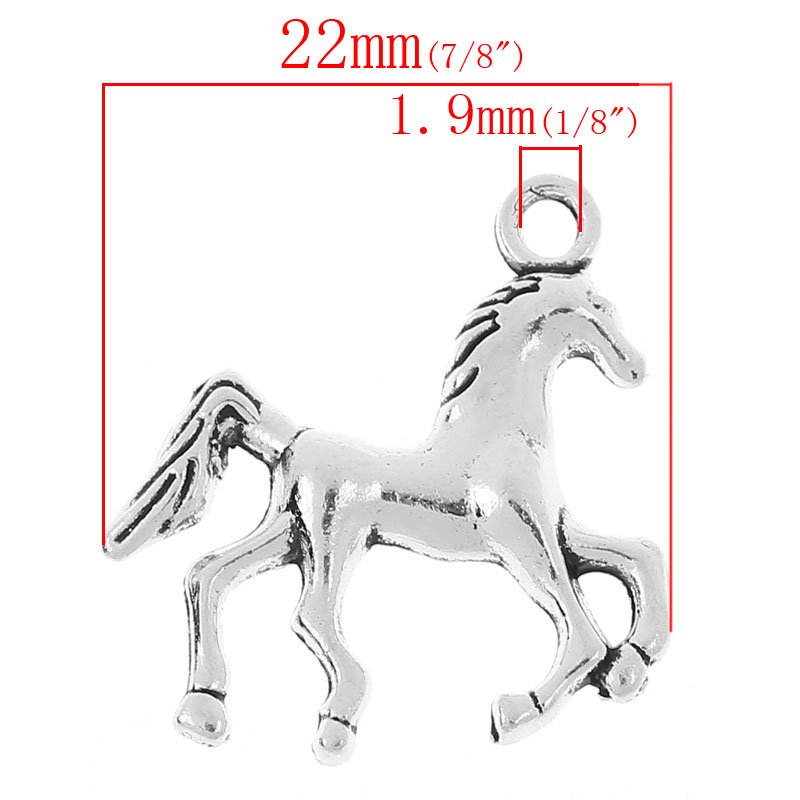 Bild von Zinklegierung Charm Anhänger Tier Pferd Antik Silber 22mm x 22mm, 50 Stücke