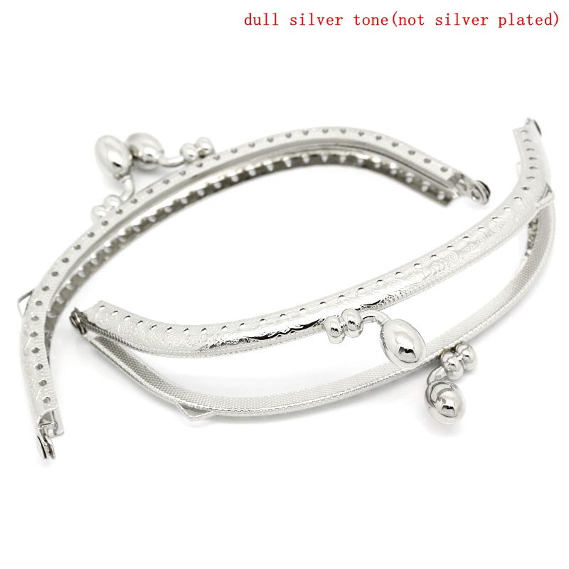 Picture of Iron Based Alloy Kiss Clasp Lock Purse Frame Arch Silver Tone Dot 13x7.5cm(5 1/8" x3"), Open Size: 14x13cm(5 4/8" x5 1/8"), 3 PCs