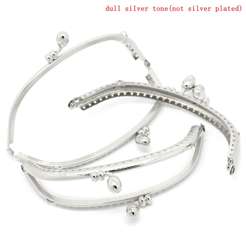 Picture of Iron Based Alloy Kiss Clasp Lock Purse Frame Arch Silver Tone Dot 13x7.5cm(5 1/8" x3"), Open Size: 14x13cm(5 4/8" x5 1/8"), 3 PCs
