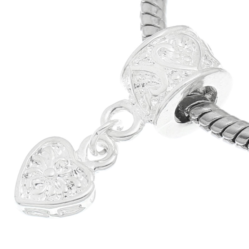 Picture of European Style Large Hole Charm Dangle Beads Heart Silver Plated Halloween Spider Pattern 27mm x 7mm, 20 PCs